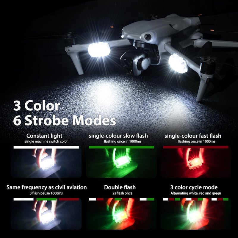 STARTRC Drone Strobe Light Anti Collision Night Flight, 3 Colors 5 Strobe Modes Drone Light for DJI Mini 5 pro/4 pro/3 Neo 2 Flip Air 3S Mini 4K Accessories(2 PCS) - Image 2